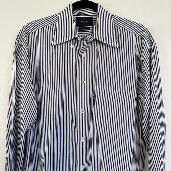 Façonnable Horizontal Stripe Mens Button Front Dress Shirt Cotton Small - Picture 2 of 8